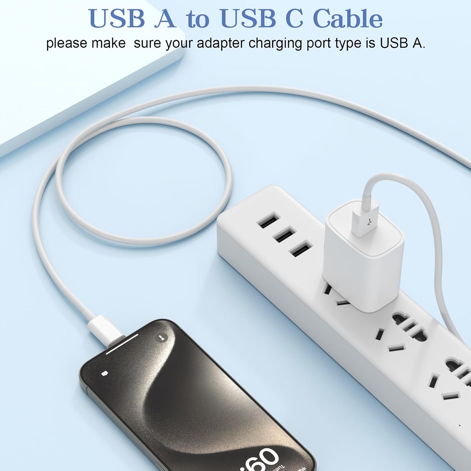 White USB-A to USB-C Car Charger Cable - Hình 4