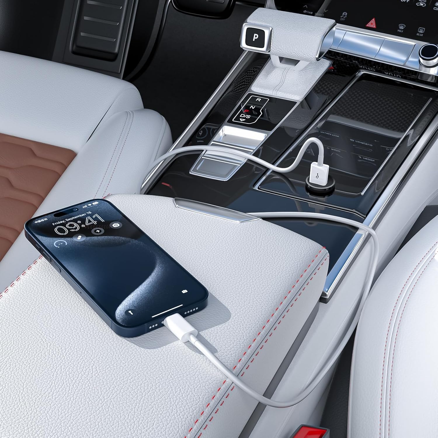 White USB-A to USB-C Car Charger Cable - Hình 3